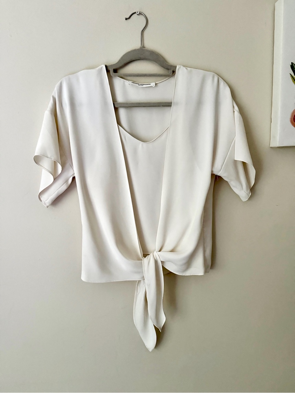 Amanda Uprichard Ivory Tie-Front Blouse